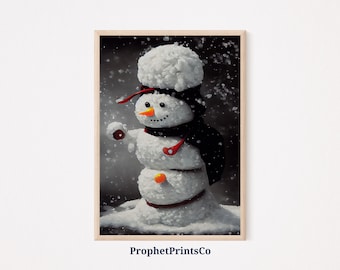 Vintage Snowman Poster Print | Cute Winter Wall Art | Christmas Gift | Original Snow Man Home Décor | Printable Wall Art | DIGITIAL DOWNLOAD