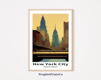 New York City Poster Print / NYC Skyline Wall Art / Travel Lover Gift / New York Large Home Decor / Printable Wall Art / DIGITIAL DOWNLOAD