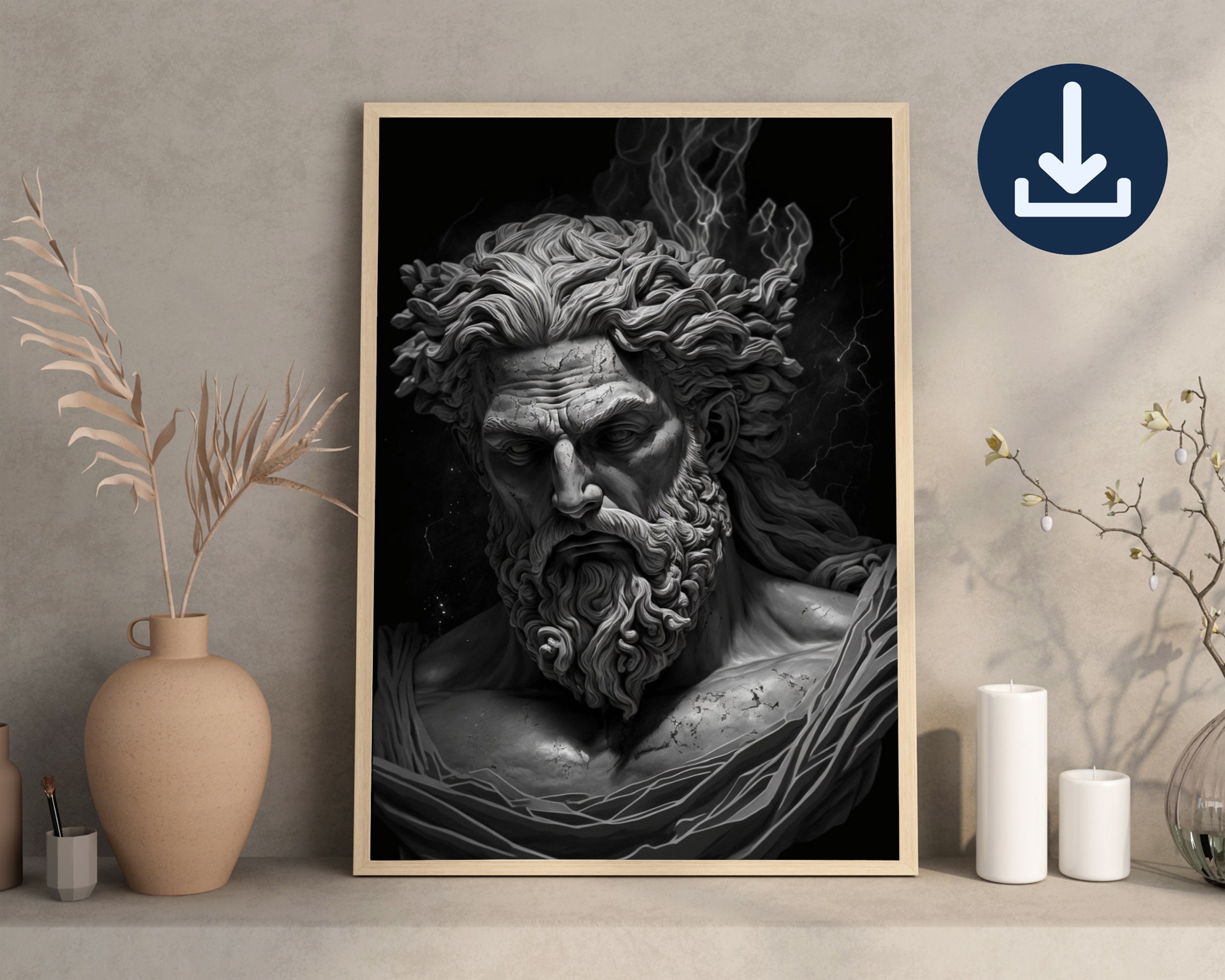 OCRTN Wandbild „Griechische Mythologie Zeus“ – Aquarell Ölgemälde Auf Leinwand, 60x80 Cm, Ohne Rahmen, Für Wohnzimmer Deko