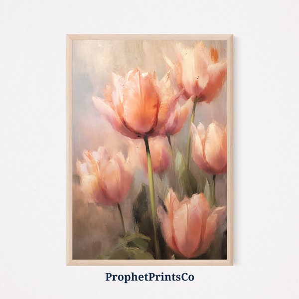 Impression de peinture à l'huile de tulipe | Affiche du marché aux fleurs | Art mural botanique | Décoration d'intérieur d'art floral vintage | Art mural imprimable | Téléchargement numérique