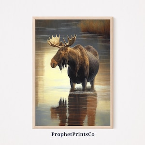 Moose Oil Painting Poster Print | Wildlife Animal Wall Art | Nature Lover Gift | Cabin Home Décor | Printable Wall Art | Digital Download