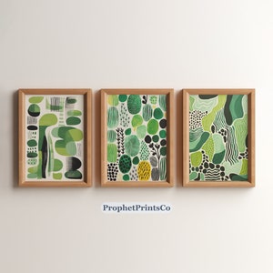 Set Of 3 Boho Sage Green Prints | Mid Century Wall Line Art Print Set | Green Aesthetic Home Décor | Digital Download | Printable Wall Art