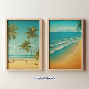 SET OF 2 Beach Landscape Poster Prints | Beach House Wall Art | Tropical Lover Gift | Cute Coastal Home Décor | Digital Printable Wall Art