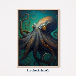 Octopus Painting Poster Print | Sea Life Wall Art | Octopus Art Gift | Original Nautical Home Décor | Printable Wall Art | DIGITIAL DOWNLOAD