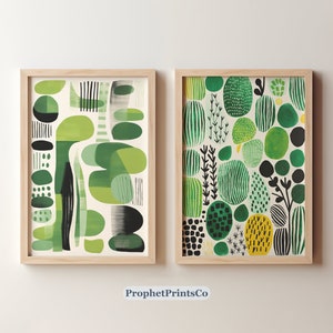 Set Of 2 Boho Sage Green Prints | Mid Century Wall Line Art Print Set | Green Aesthetic Home Décor | Digital Download | Printable Wall Art