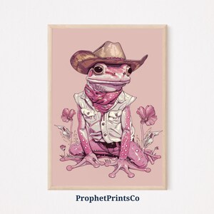 Girly Cowgirl Frog Poster Print | Western Wall Art | Whimsical Gift | Kids Room Home Décor | Printable Wall Art | Digital Download