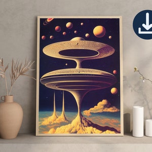 DIGITIAL DOWNLOAD Surreal UFOs Poster Print Flying Saucer Wall Art UFO Lover Gift Space & Alien Home Décor Printable Wall Art image 2