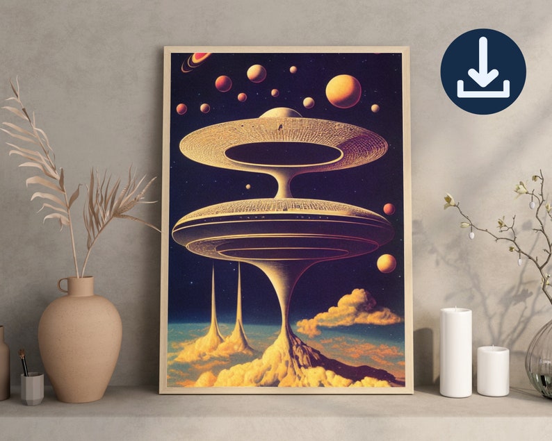 DIGITIAL DOWNLOAD Surreal UFOs Poster Print Flying Saucer Wall Art UFO Lover Gift Space & Alien Home Décor Printable Wall Art image 2