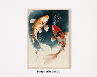 Watercolor Koi Fish Poster Print | Japanese Wall Art | Koi Fish Gift | Original Zen Home Décor | Printable Wall Art | DIGITIAL DOWNLOAD