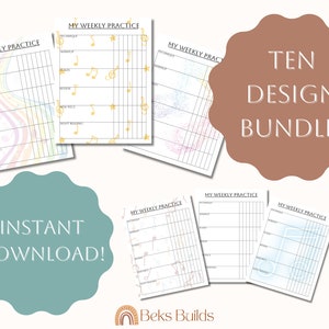 10 oefenkaartenbundel, oefenblad viool, dagelijks oefenlogboek muziek, oefenblad dagelijkse oefenvolgorde, oefenblad Suzuki-viool