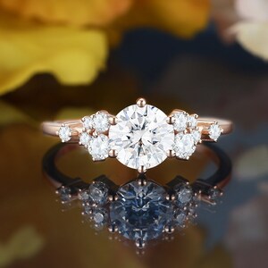 Moissanite rose gold engagement ring vintage diamond prong set ring unique cluster wedding ring promise bridal ring anniversary gift for her