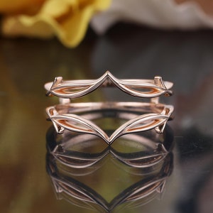 Plain solid gold Enhancer Guard wedding band, Double Curved stacking ring, Wrap Band wedding ring women, anniversary bridal ring Jacket Band