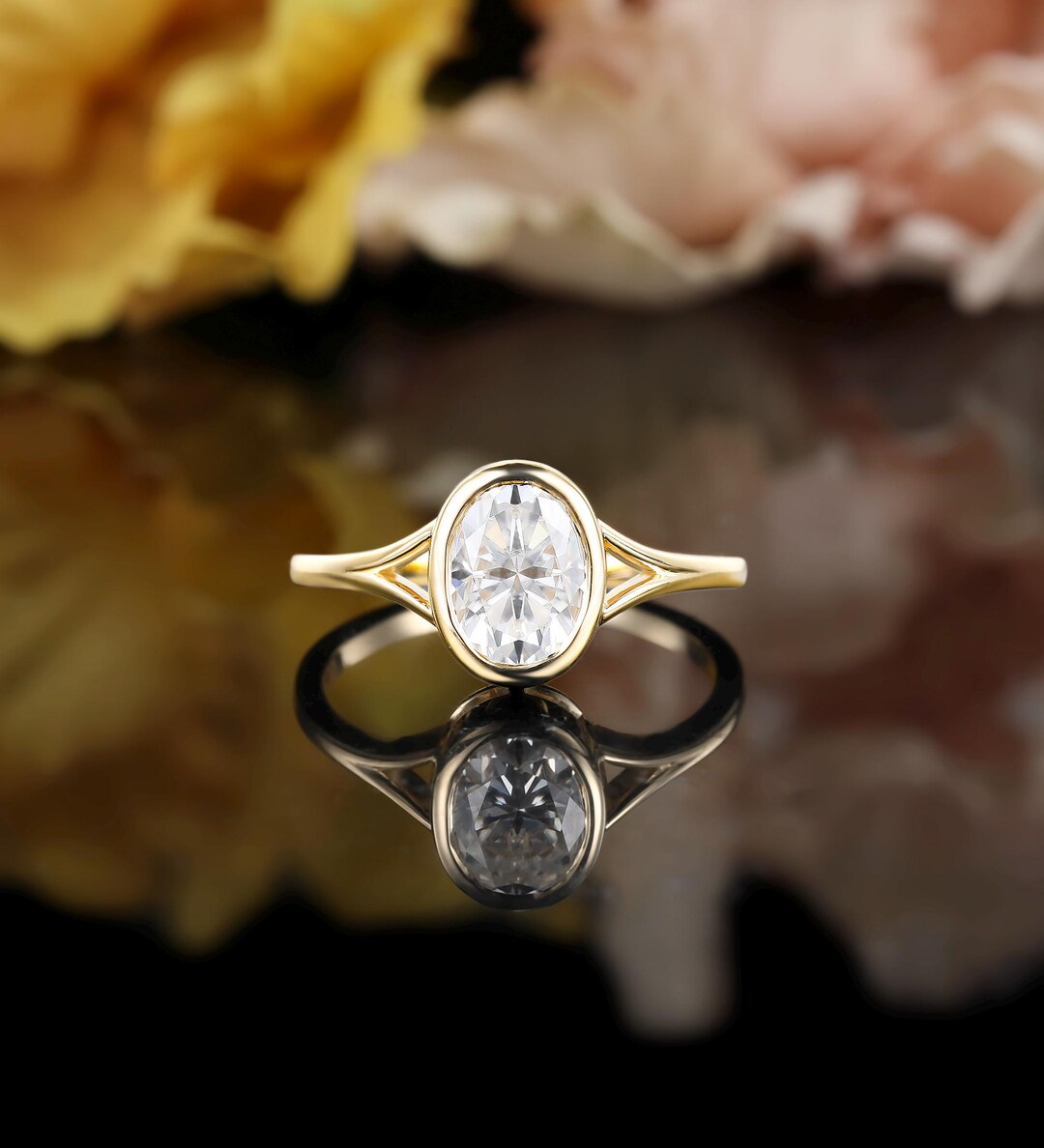 Oval Cut Solitaire Moissanite Engagement Ring Yellow Gold, Anniversary ...
