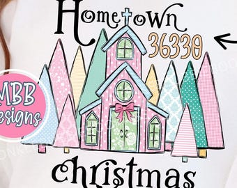 Custom Hometown Christmas PNG, Personalized Zip Code Design, Preppy Pastel Holiday Digital Download, Southern Christmas PNG, Custom Hometown