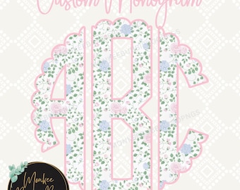Preppy Grand Millennial Monogram, Custom Monogram, Monogram, Preppy, Floral Monogram, Personalized Monogram, Monogram Png, Digital Download