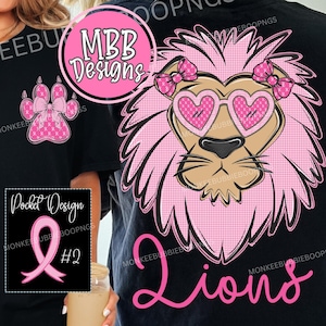 Preppy Pink Lions Mascot PNG, Breast Cancer Awareness, Breast Cancer Awareness, Lions Mascot, School Spirit Pink Ribbon, Digital Download