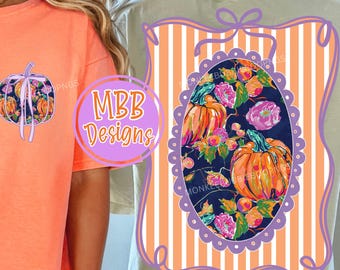 Preppy Pumpkin PNG, Fall Floral Pumpkin Shirt Design, Pumpkin Digital Download, Cute Fall PNG, Floral Pumpkin Png, Fall Coquette, Digitals