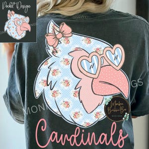 Floral Cardinals PNG, Preppy Football Mascot Shirt Design, Team Spirit Sublimation, Digital Cardinal Clipart, Cardinals Game Day PNG