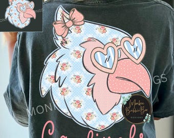 Floral Cardinals PNG, Preppy Football Mascot Shirt Design, Team Spirit Sublimation, Digital Cardinal Clipart, Cardinals Game Day PNG