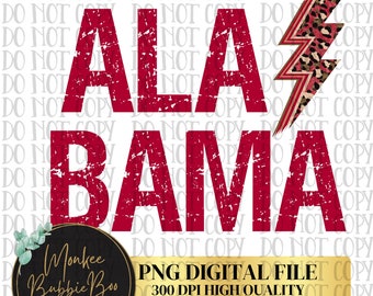 Alabama Lightening Bolt PNG, Gymnasium, Alabama PNG, Sublimationsentwürfe, Leopard Lightening Bolt, Leopardenmuster, Alabama, digitaler Download