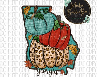 Georgia Fall Sublimation Design, Fall PNG, Autumn Png, Fall Vibes, Leopard, Pumpkin Pngs, Thanksgiving PNG, Sublimation Design, Digital