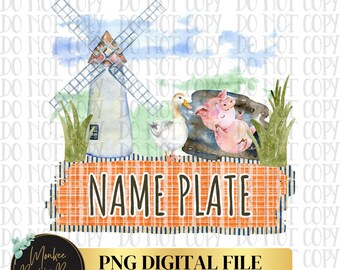 Placa de nombre de granja Png, Sublimación de niño, Tractor Png, País, Sublimación de niño pequeño, Diseño de camiseta de niño, Pollos, Molino de viento Descarga digital
