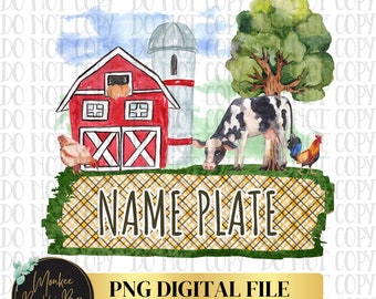 Placa de nombre de granja Png, Sublimación de niño, Tractor Png, País, Sublimación de niño pequeño, Diseño de camiseta de niño, Vacas, Pollos, Descarga digital de granero