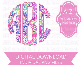 Rain Sprinkles Preppy Monogram Png, Monogram Alphabet Pack, Scallop Monogram, Full Alphabet, Instant, Digital Download, Monograms