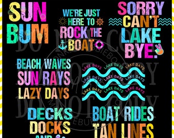 Beach Lake Bundle PNG, Sunshine, Summer, Retro Summer Png, Women&#39;s T-Shirt Design, Beach, Summer Png, Sun, Png, Lake Png, Digital Download