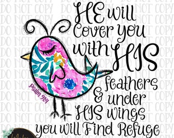 He Will Cover You With His Feathers PNG, Bible Verse Png, Christian Sublimation, Religious Png,Christian Sublimation,Digital Download