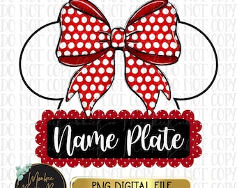 BLANK Mouse Name Plate PNG, Name Plate PNG, Mouse Png, Little Girl Png, Sublimation Design, Kid Png, Girl Png, Bow, Digital Download