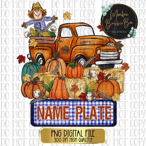 BLANK Fall Name Plate Png, Boy Sublimation, Fall Png, Scarecrow Png, Little Boy Sublimation, Boy T-Shirt Design, Name Plate Digital Download