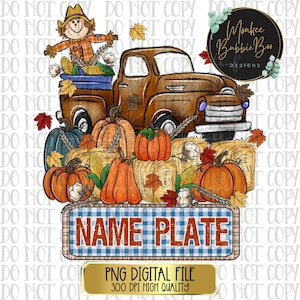 BLANK Fall Name Plate Png, Boy Sublimation, Fall Png, Scarecrow Png, Little Boy Sublimation, Boy T-Shirt Design, Name Plate Digital Download