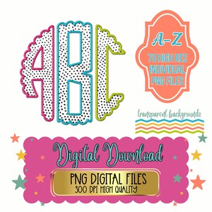 Preppy Dalmatian Dots Monogram Png, Faux Embroidery Monogram, Scallop Monogram,Full Alphabet, Instant, Digital Download, Monogram Pack