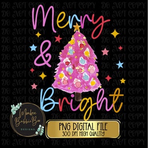 Merry & Bright PNG, Watercolor Christmas Tree PNG,Christmas Tree Png,Christmas Sublimation,Christmas Shirt Design,Christmas,Digital Download