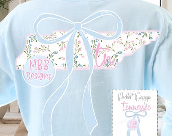 Preppy Tennessee PNG, Floral State Design, Tennessee Clipart, Coquette Tennessee, Floral, Tennessee State Png, Tennessee Digital Download