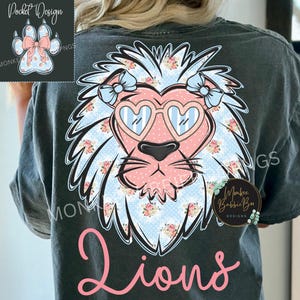 Floral Lions PNG, Preppy Football Mascot Shirt Design, Team Spirit Sublimation, Digital Lions Clipart,Lions Game Day PNG, Preppy Lion Mascot