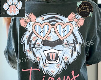Floral Tigers PNG, Preppy Football Mascot Shirt Design, Team Spirit Sublimation, Digital Tigers Clipart, Tigers Game Day PNG, Tigers