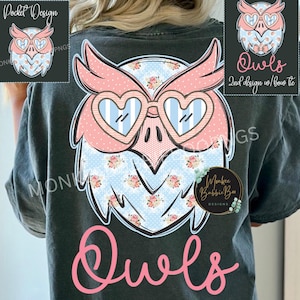 Floral Owls PNG, Preppy Football Mascot Shirt Design,Team Spirit Sublimation, Digital Owls Clipart, Owls Game Day PNG, Preppy Owl Mascot PNG
