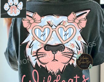 Floral Wildcats PNG, Preppy Football Mascot Shirt Design, Team Spirit Sublimation, Digital Wildcat Clipart, Wildcat Game Day PNG, Wildcats