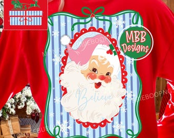 Retro Weihnachts Believe T-Shirt Design, Weihnachten PNG, Preppy Urlaub Weihnachtsmann Shirt Grafik, Vintage Santa Download, Preppy Santa