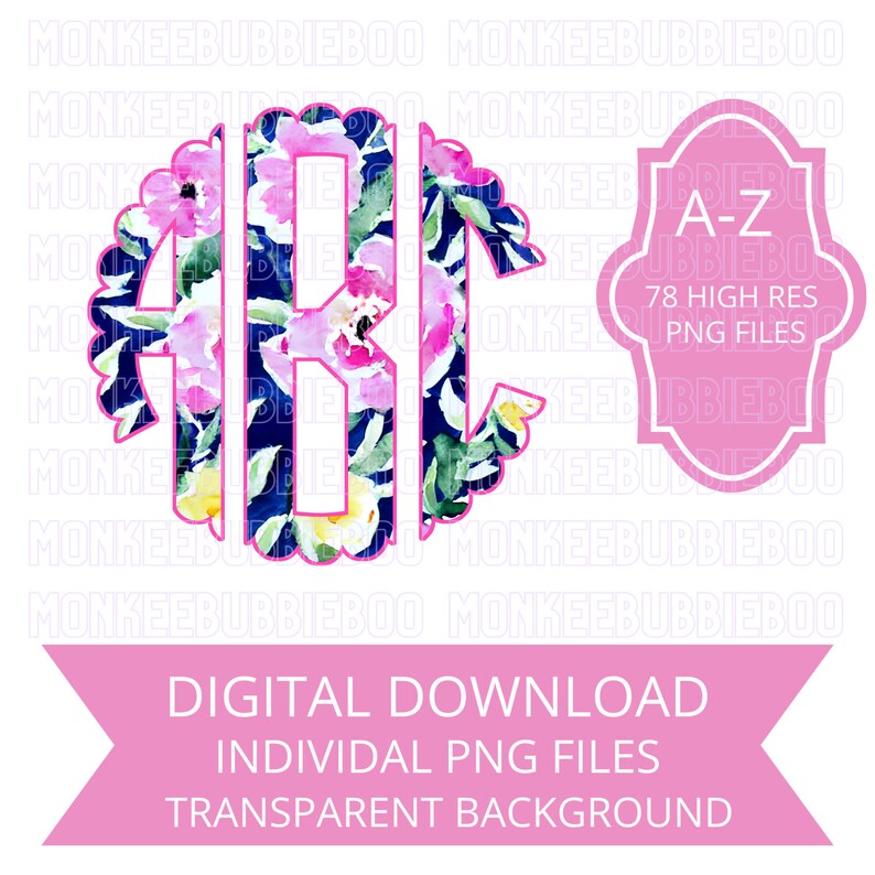 Pretty Petal Preppy Monogram Png, Monogram Alphabet Pack, Scallop ...