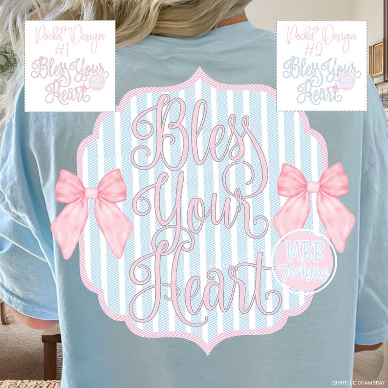 Bless Your Heart PNG, Southern Saying PNG, Seersucker Bow PNG, Preppy Southern Png, Southern Shirt Design, Southern Charm, Digital Download image 1