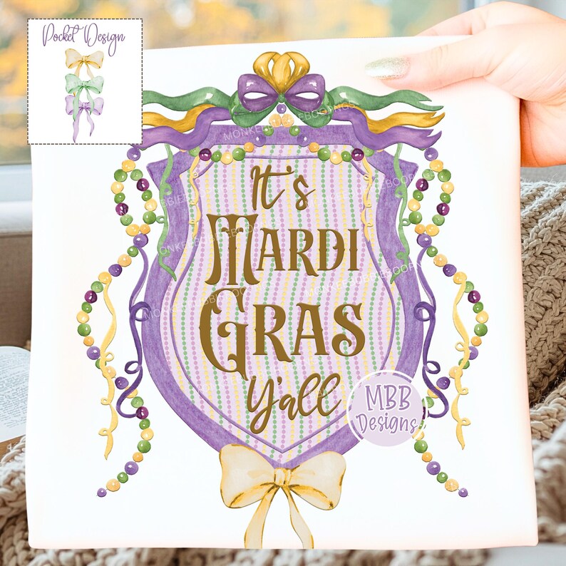 Preppy Mardi Gras png PNG, Southern Mardi Gras, It's Mardi Gras Y'all, Mardi Gras Shirt Design, Mardi Gras Bow, Mardi Gras Digital Download image 1