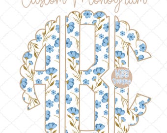 Preppy Grand Millennial Monogram, Custom Monogram, Monogram, Preppy, Floral Monogram, Personalized Monogram, Monogram Png, Digital Download