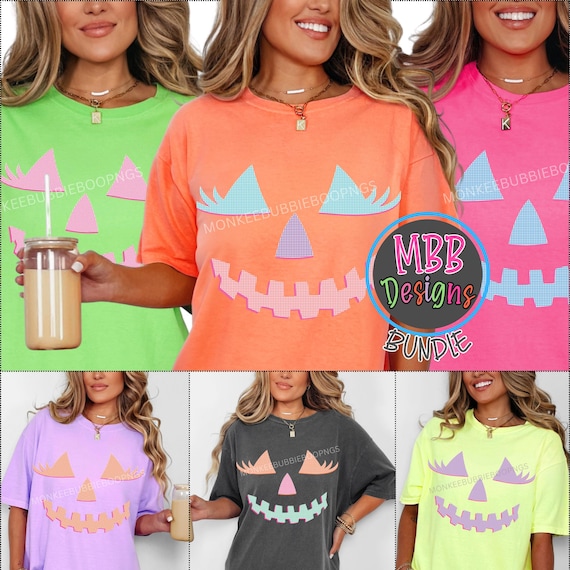 Preppy Jack O Lantern PNG Bundle, Pastel Gingham Pumpkin Face, Cute Preppy Halloween Shirt Design PNG, Halloween Digital Download