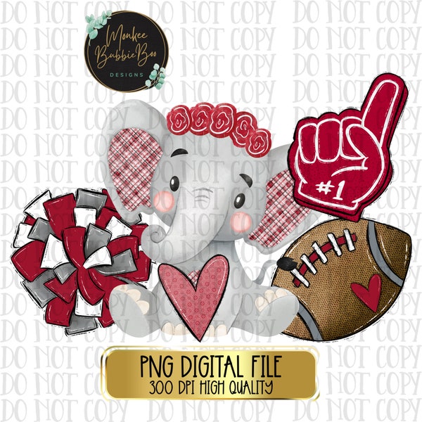 Game Day PNG, Cute Football PNG, Elephant Football PNG, Football Shirt Design, Sublimation Design, Digital Download, Instant Download, png