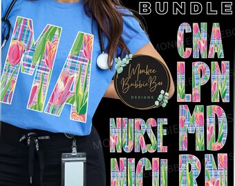 Preppy Nurse Floral PNG Bundle, Preppy Medical Png Bundle – Nurse & Healthcare Shirt Designs – Rn Lpn Cna MA MD Nicu Sublimation, Digitals