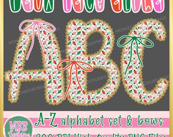 Preppy Christmas Alphabet Set, Faux Lace Alphas, Coquette Christmas Alpha Sets, Christmas Alpha Bundle, Holiday Letters A-Z, Christmas PNGs