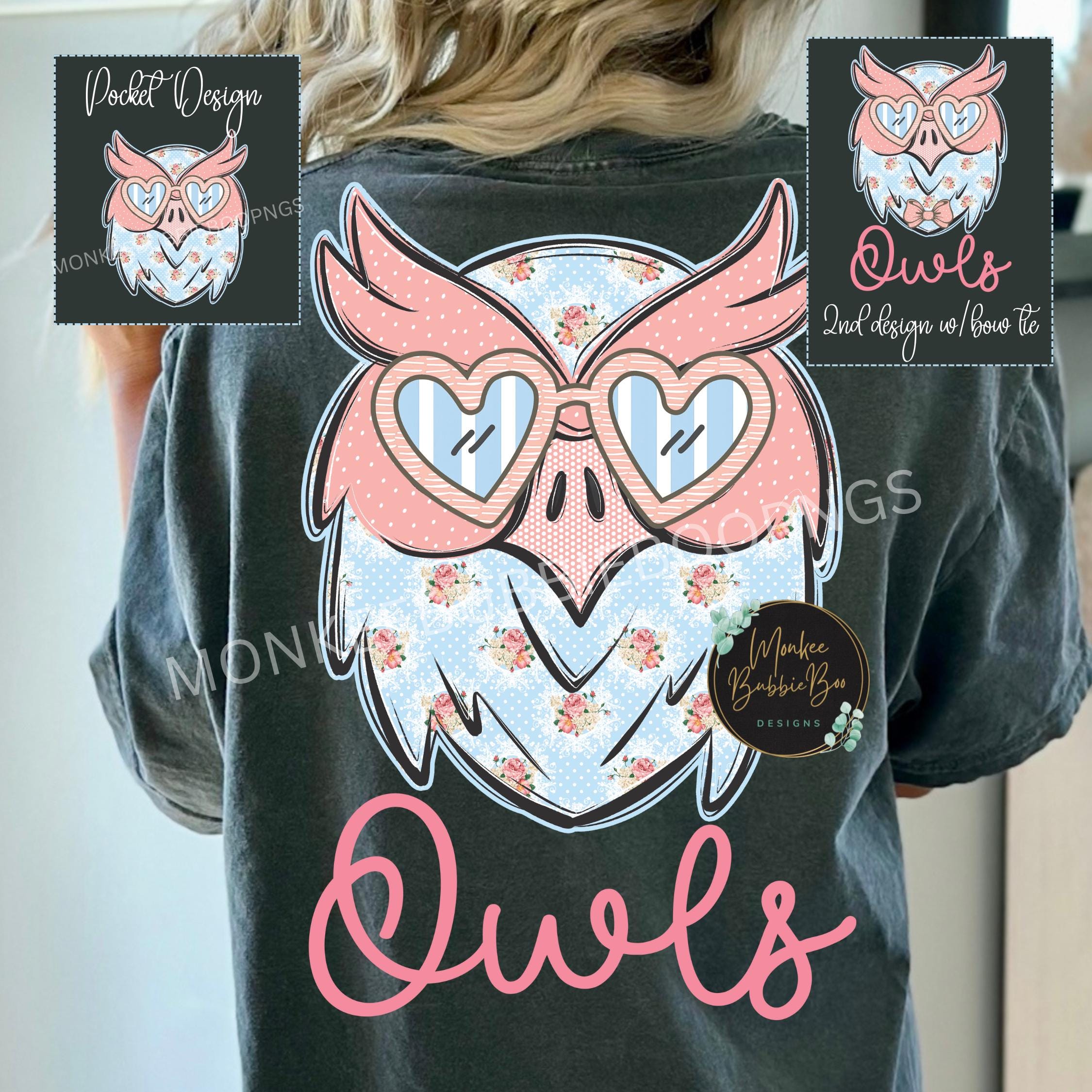 Floral Owls PNG, Preppy Football Mascot Shirt Design,Team Spirit Sublimation, Digital Owls Clipart,